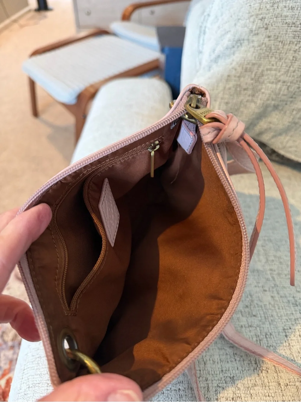 Fossil Karli Pink Pebbled Leather Shoulder/Crossbody Bag 9x7 - Picture 4 of 9
